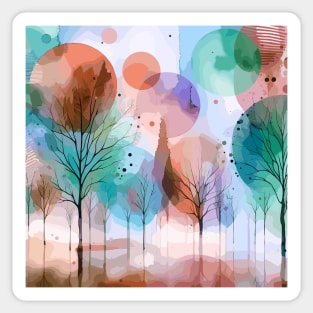 Colorful Sky Blue Pastel Brown Abstract Trees Sticker